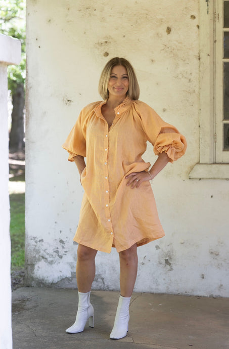 Dahlia linen dress - Peach