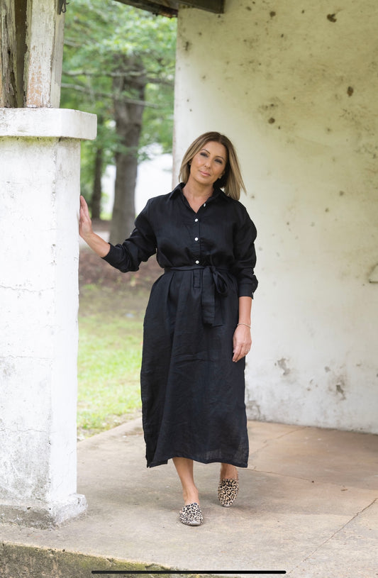 Maple Linen Dress - Black