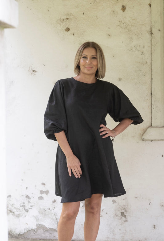 Sasha Linen Dress - Black