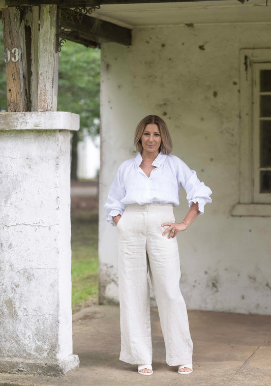 Daisy Linen Top - White