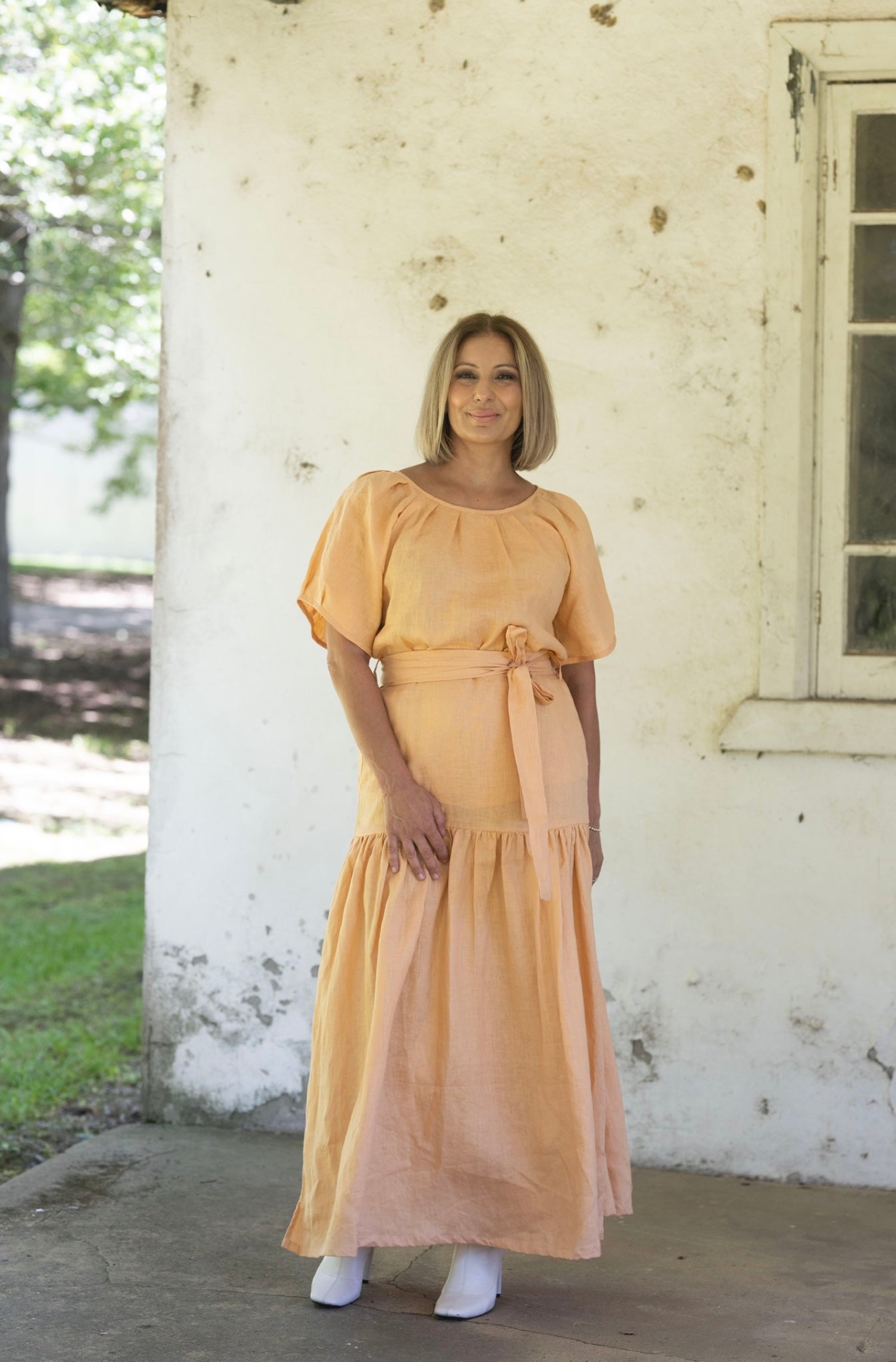 Lily Linen Top - Peach