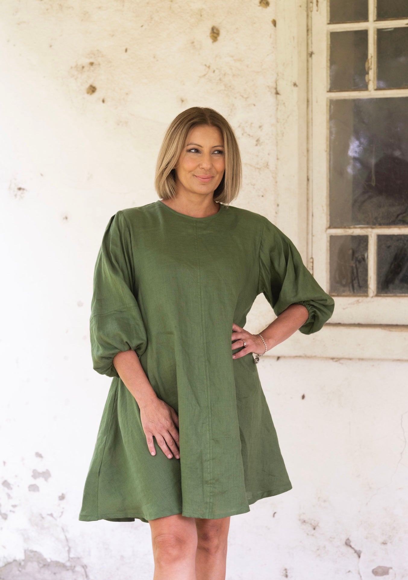 Sasha Linen Dress - Cypress