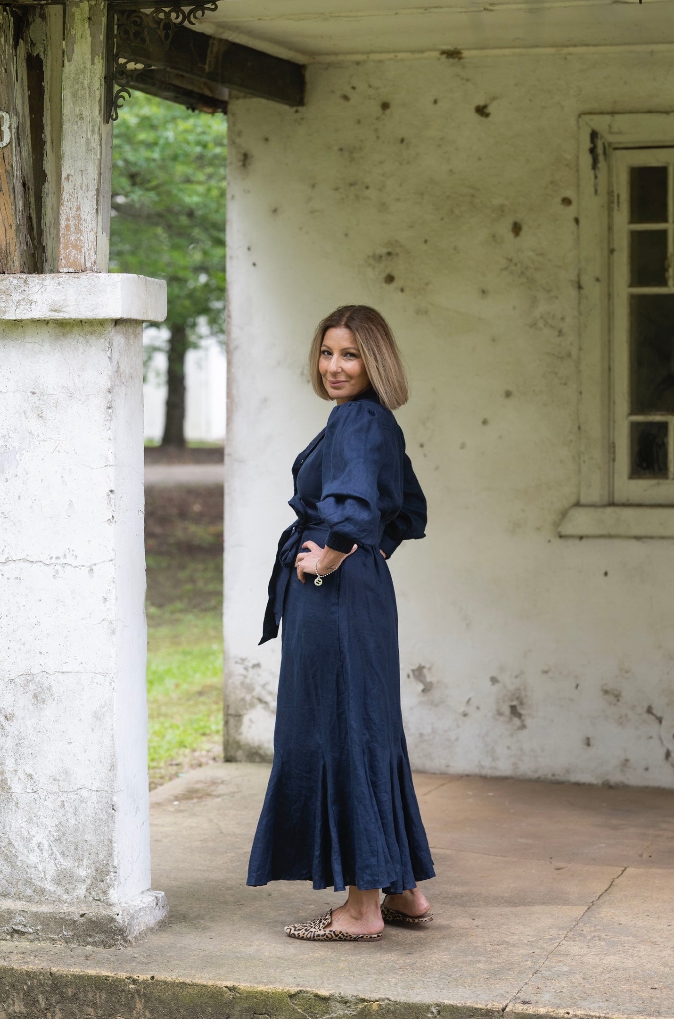 Willow Linen Dress - Navy