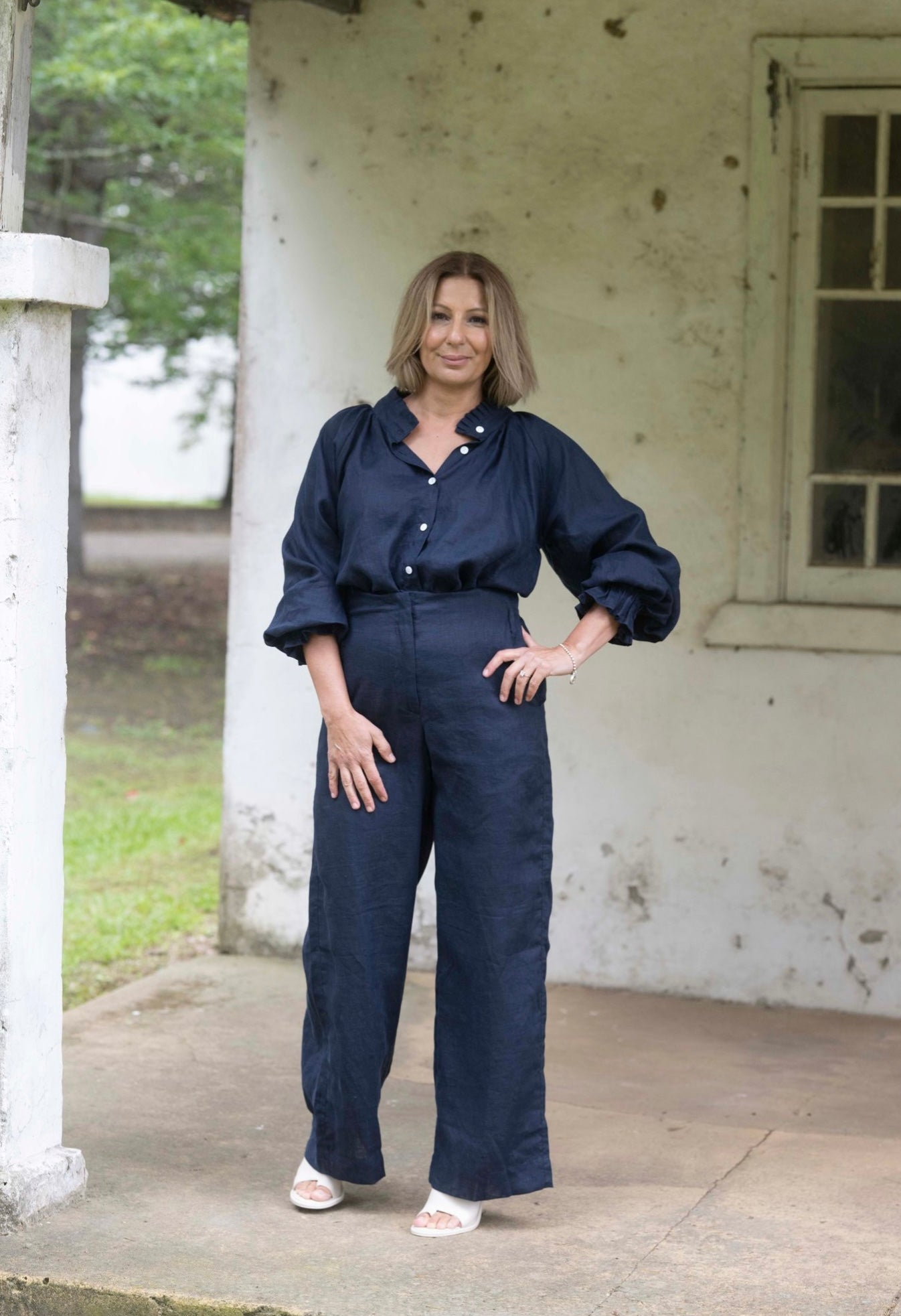 Daisy Linen Top - Navy