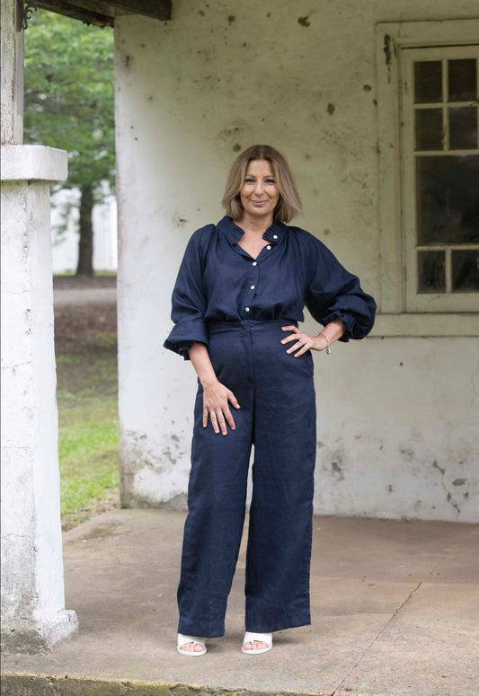 Daisy Linen Top - Navy