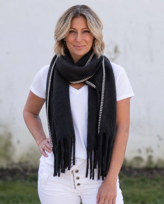 Sienna Scarf - Black with Blanket Stitch