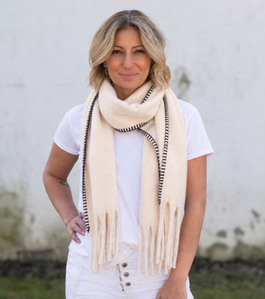 Sienna Scarf - Vanilla with Blanket Stitch
