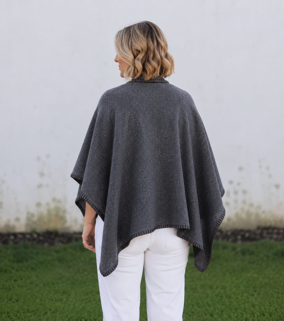 Lois Wrap - Charcoal with Blanket Stitch
