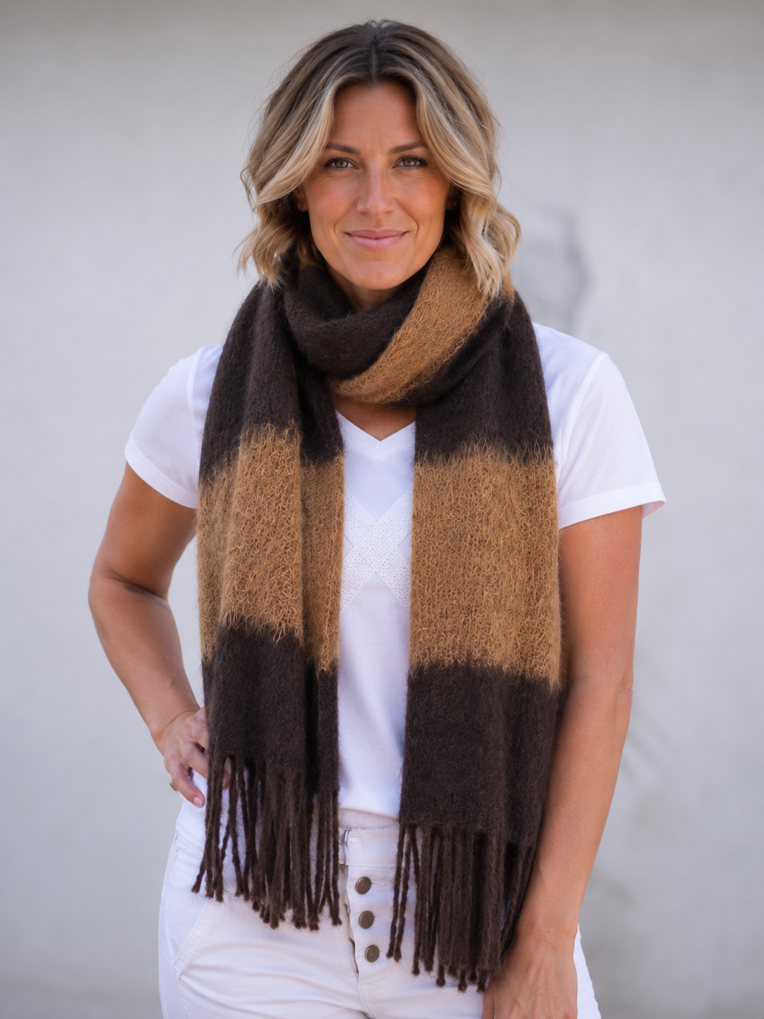Sienna Scarf - Coffee and Chocolate Stripe