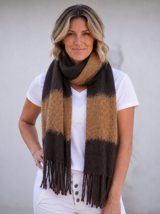 Sienna Scarf - Coffee and Chocolate Stripe