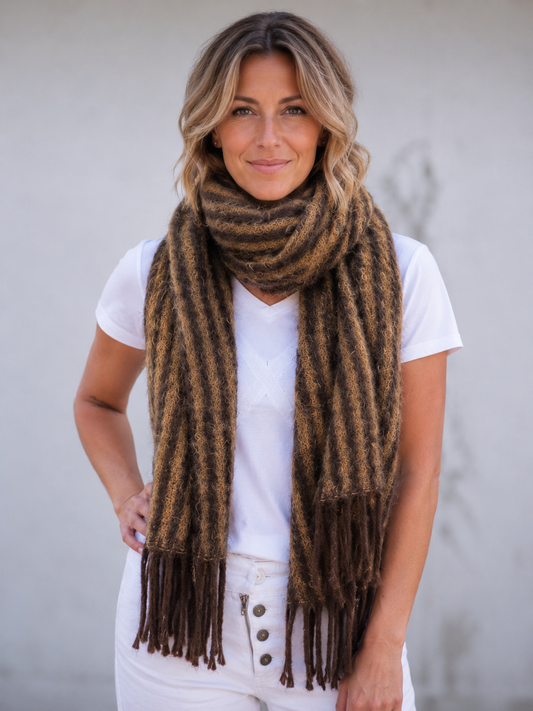 Sienna Scarf - Coffee and Chocolate Thin Stripe