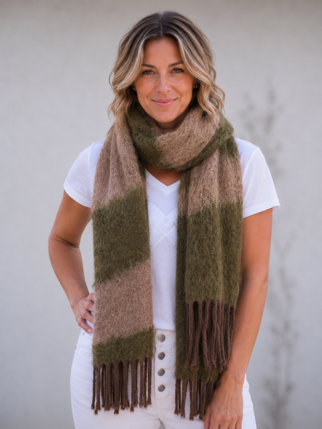Sienna Scarf - Khaki and Coffee