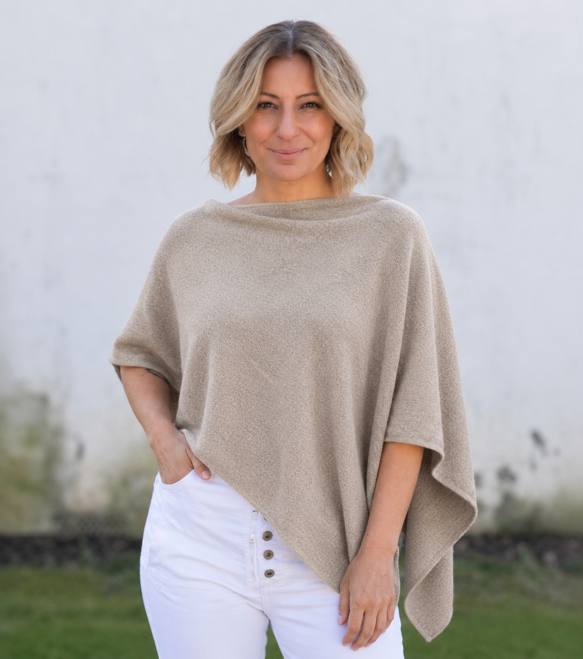 Cashmere Poncho - Natural