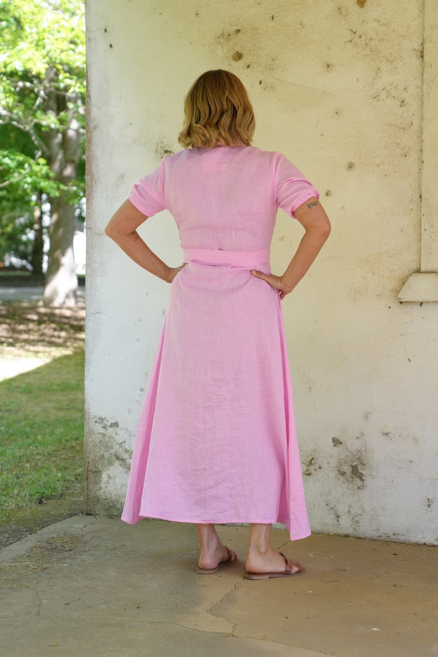 Fleur Linen Dress - Pink