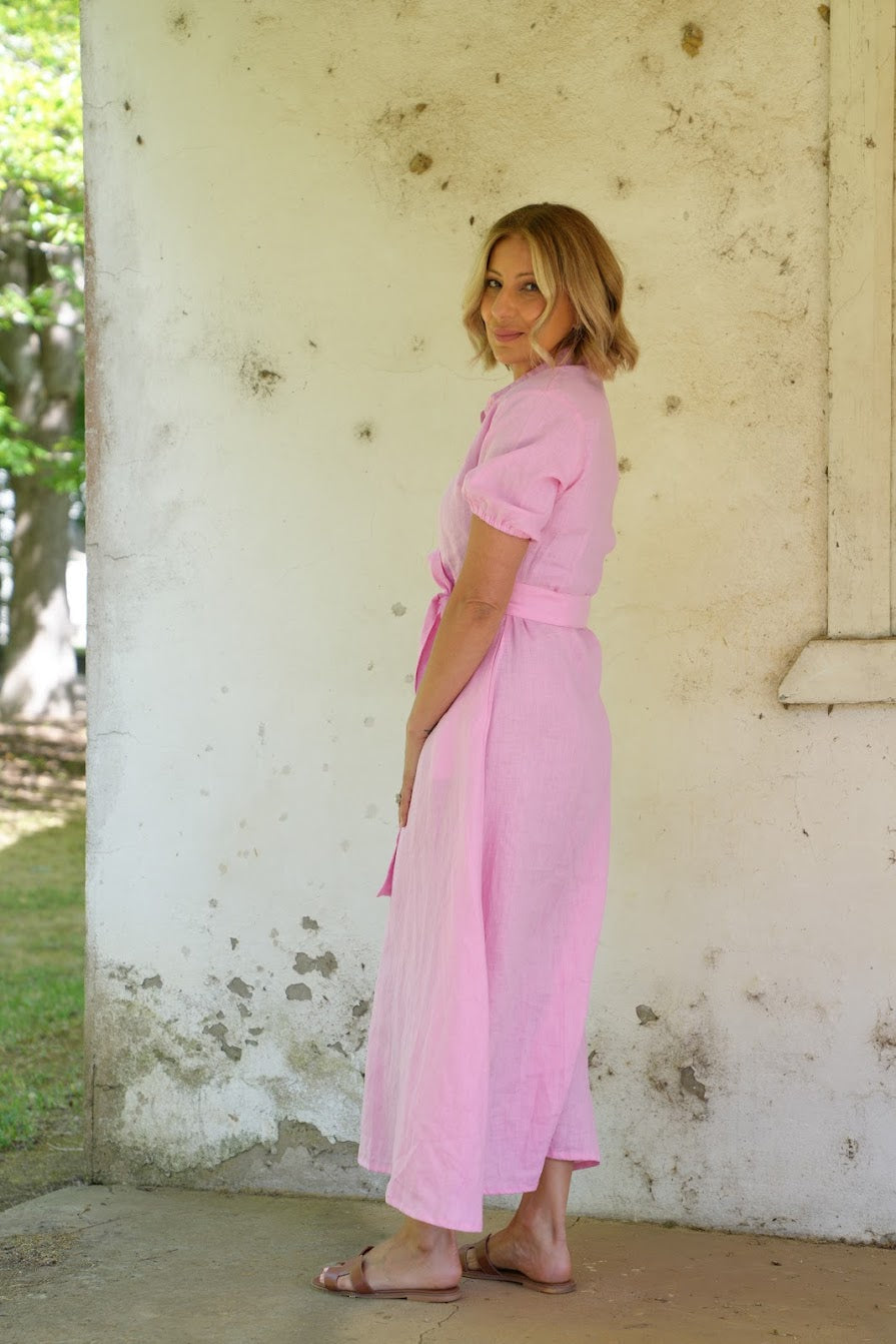 Fleur Linen Dress - Pink