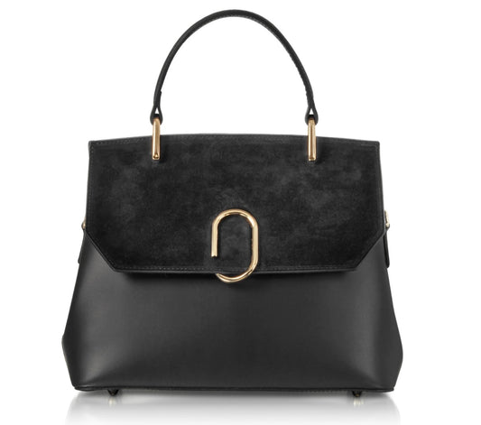 LeParmentier Thais Suede and Leather Satchel Bag - Caviar Black