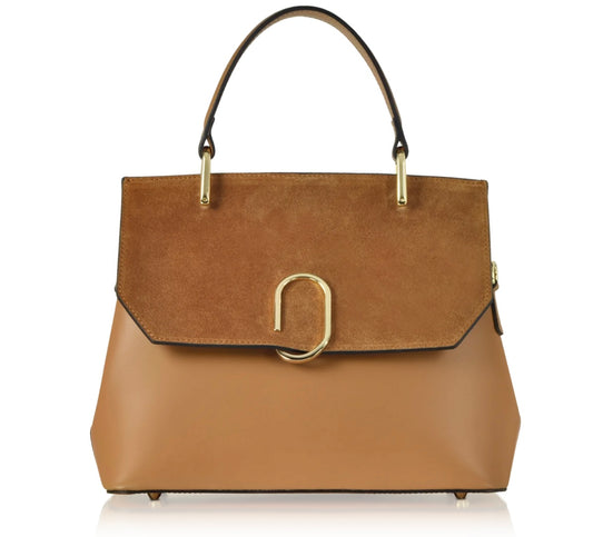 LeParmentier Thais Suede and Leather Satchel Bag - Caramel