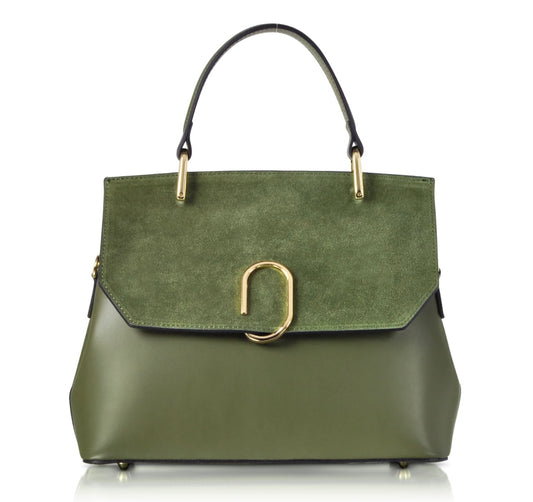 LeParmentier Thais Suede and Leather Satchel Bag - Green