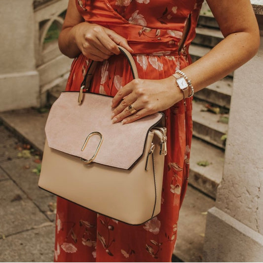 LeParmentier Thais Suede and Leather Satchel Bag - Nude