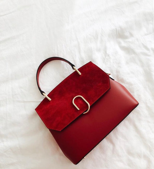 LeParmentier Thais Suede and Leather Satchel Bag - Dragon Red