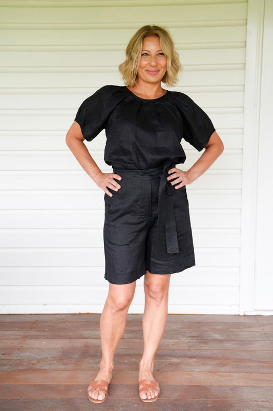 Gracie  Linen Shorts - Black