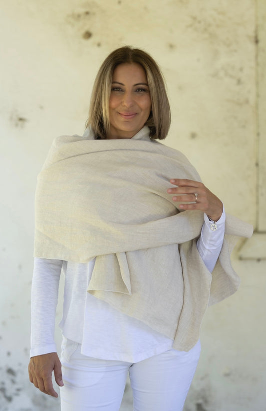 Ava Linen Scarf - Ecru