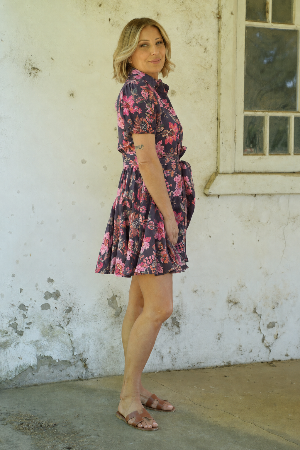 Wanda Linen Dress - Espresso Floral