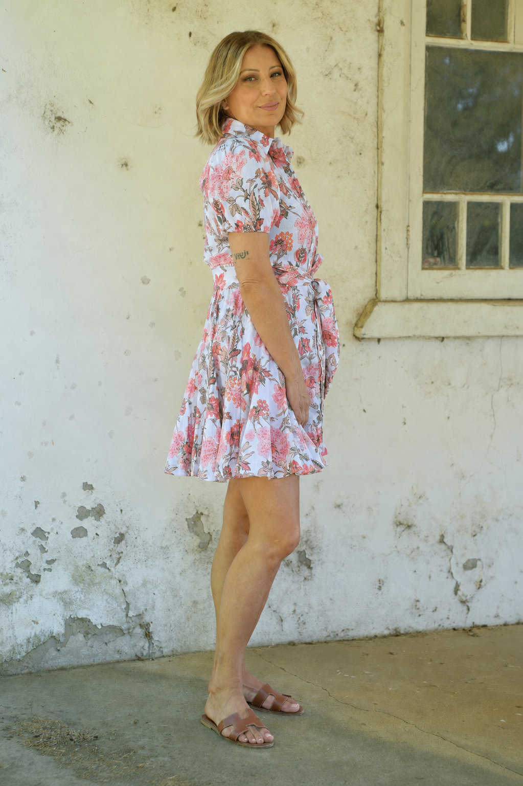 Wanda Linen Dress - White Floral
