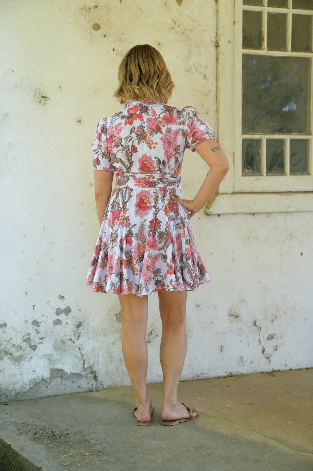 Wanda Linen Dress - White Floral