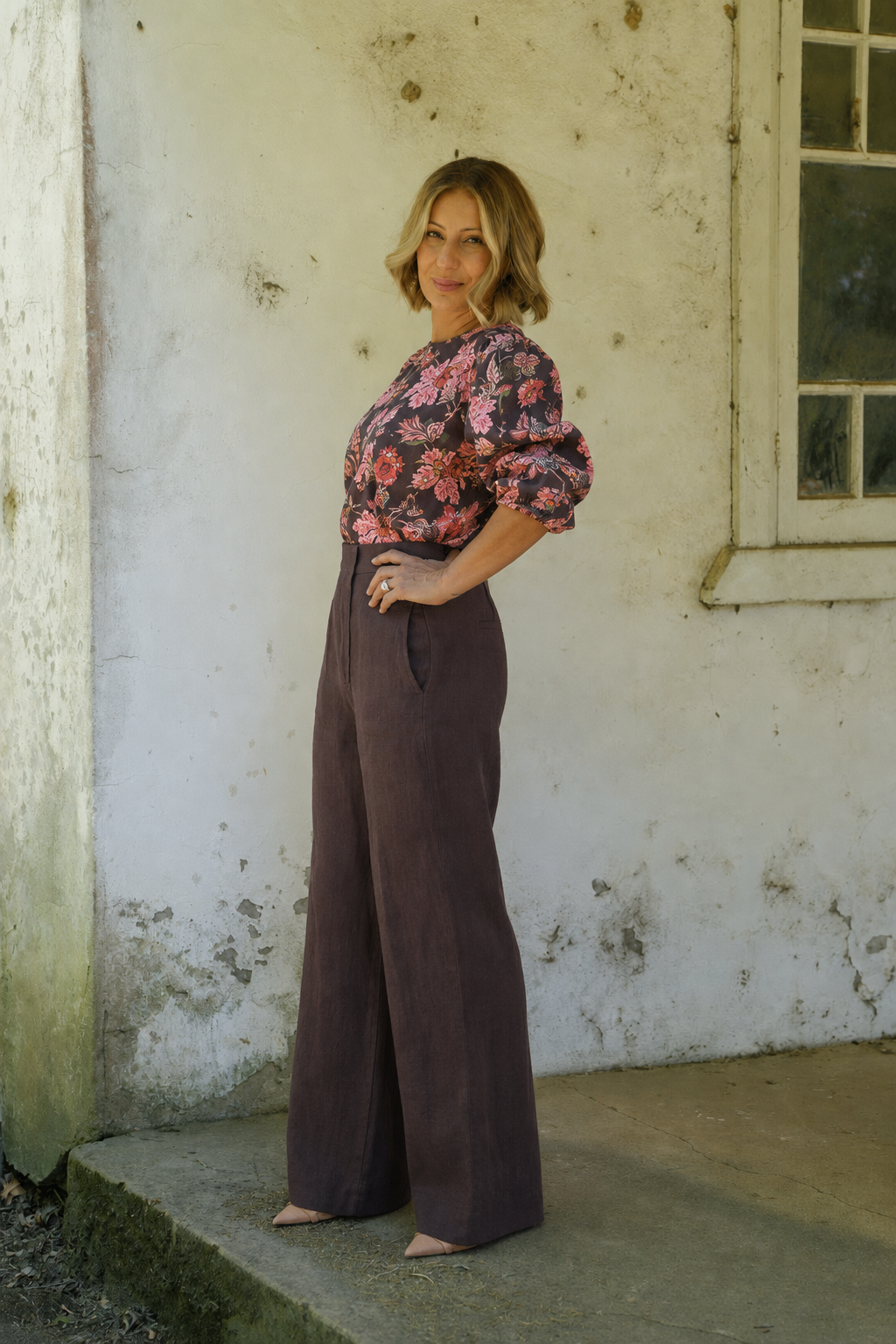 Tessa Linen Top - Espresso Floral Print