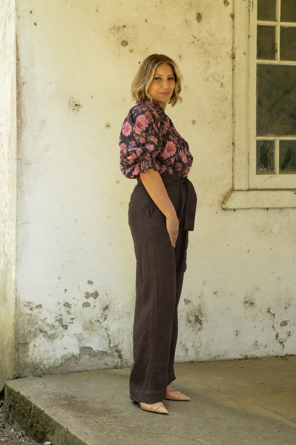 Daisy Linen Top - Espresso Floral Print