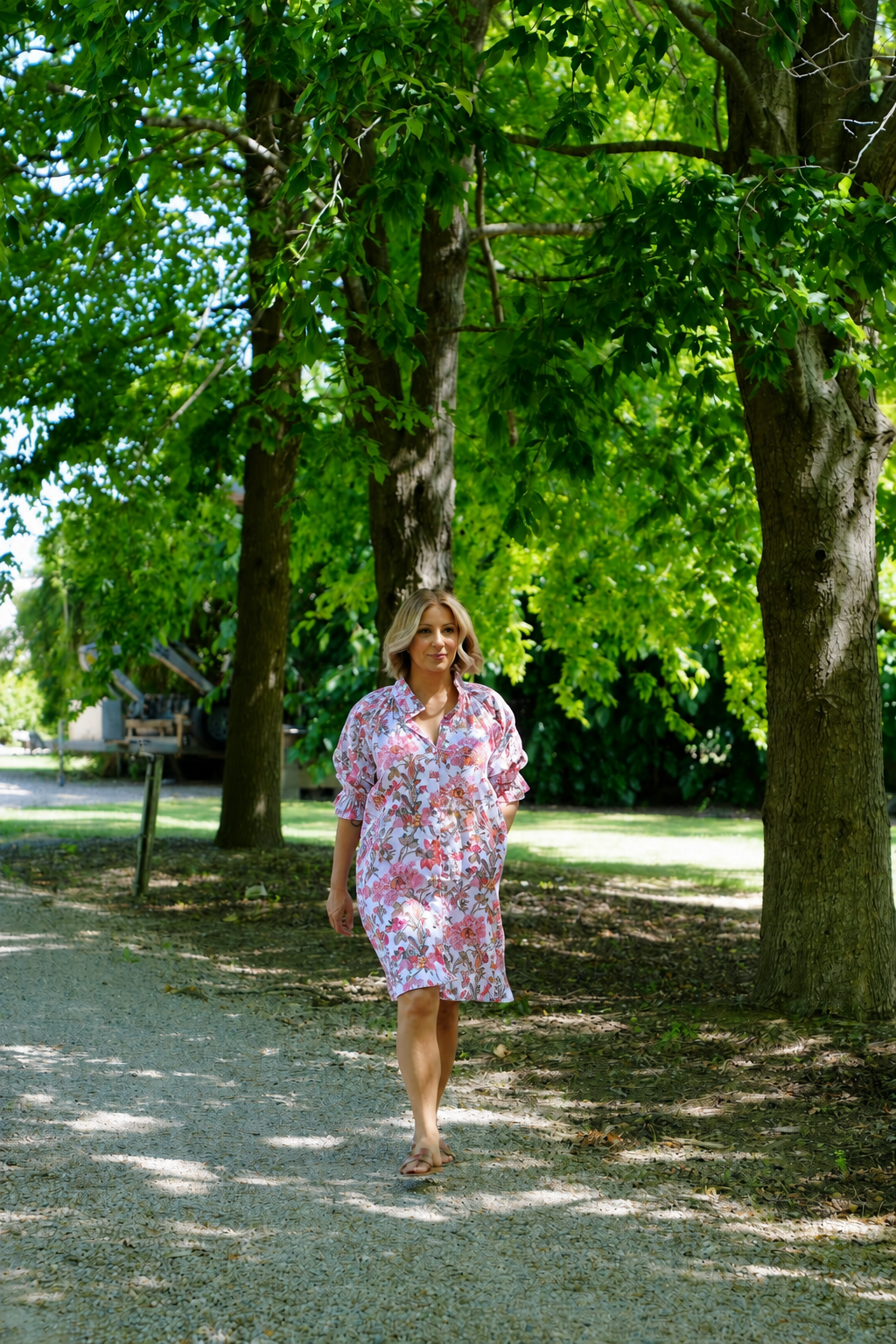 Dahlia linen dress - White Floral Print