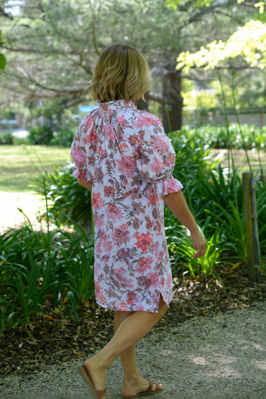 Dahlia linen dress - White Floral Print