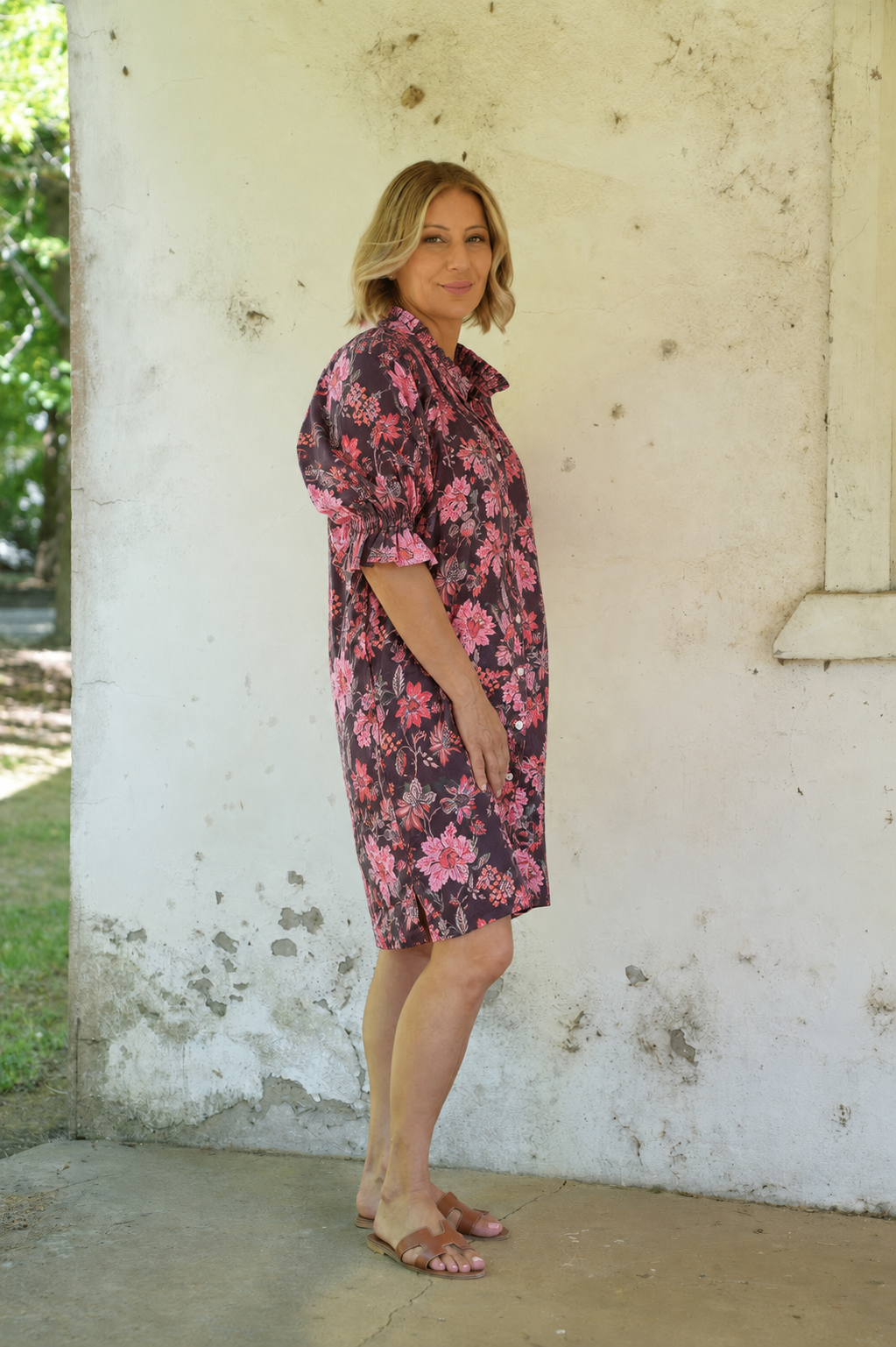 Dahlia linen dress - Espresso Floral Print