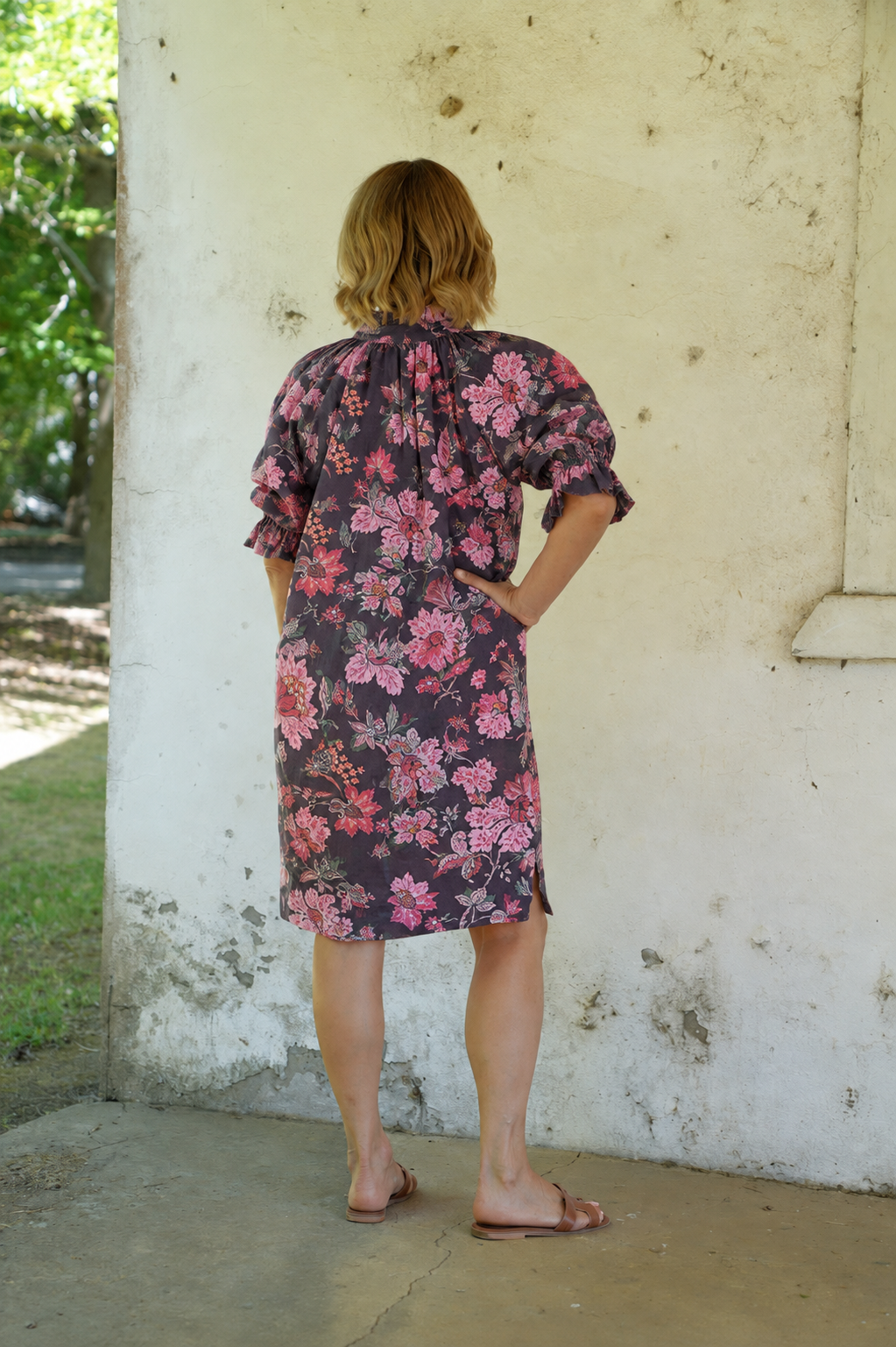 Dahlia linen dress - Espresso Floral Print