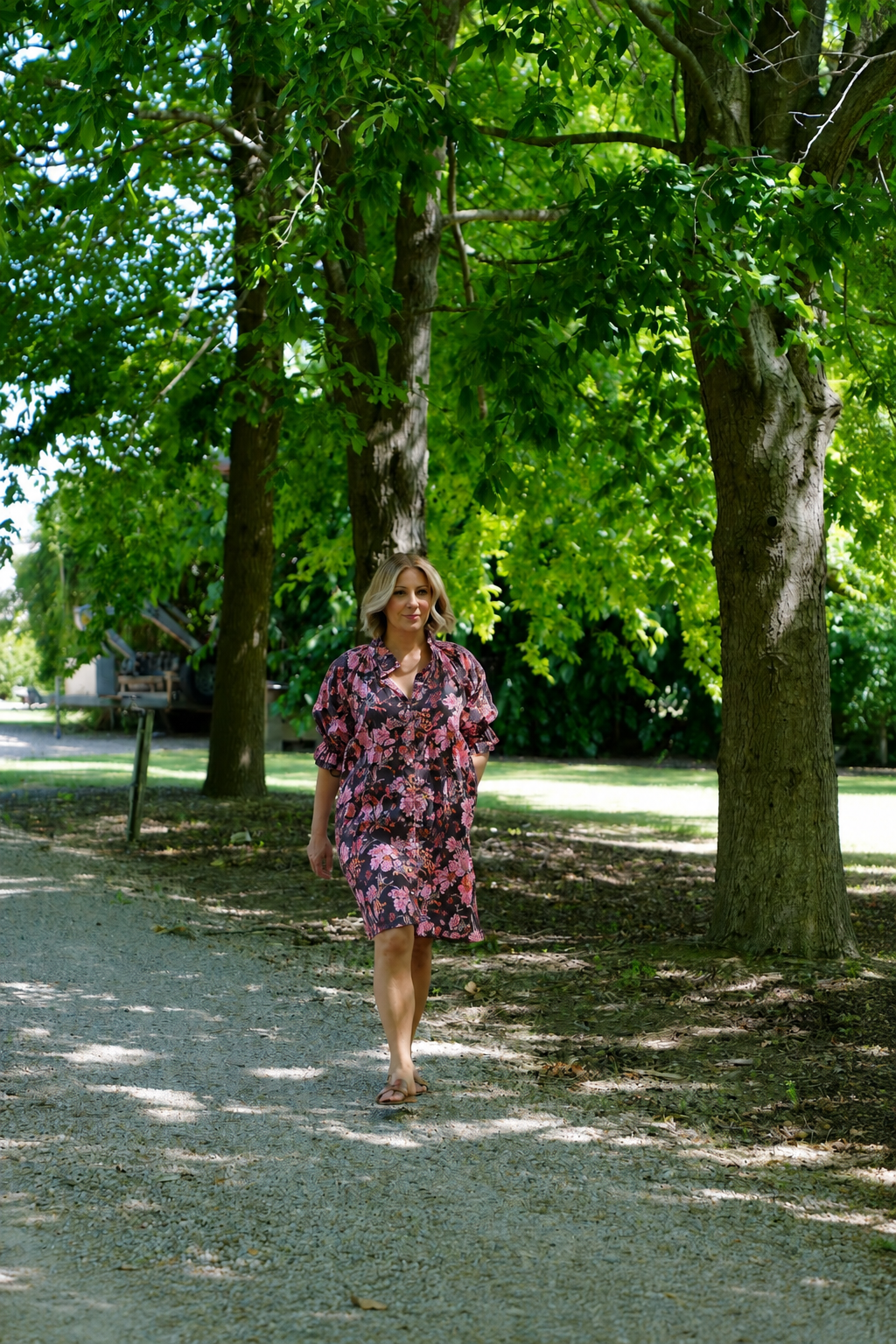 Dahlia linen dress - Espresso Floral Print