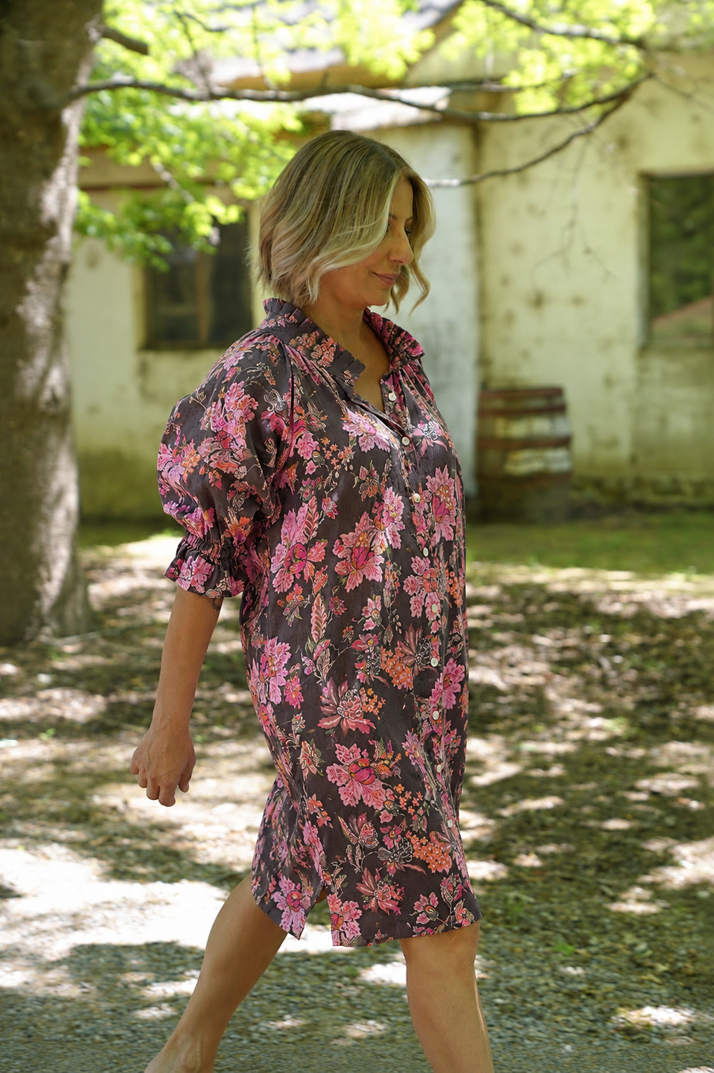 Dahlia linen dress - Espresso Floral Print
