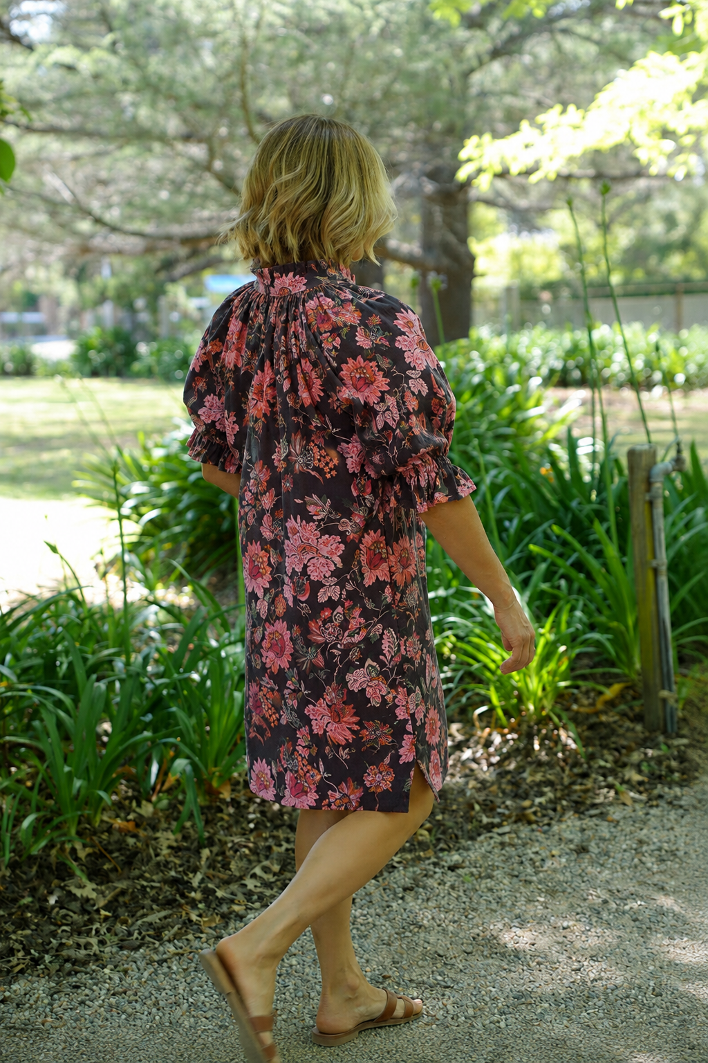 Dahlia linen dress - Espresso Floral Print
