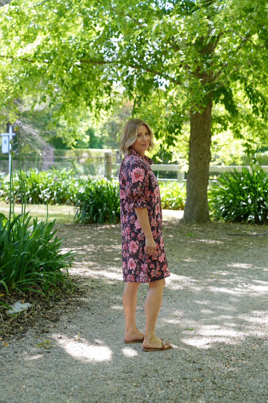 Dahlia linen dress - Espresso Floral Print
