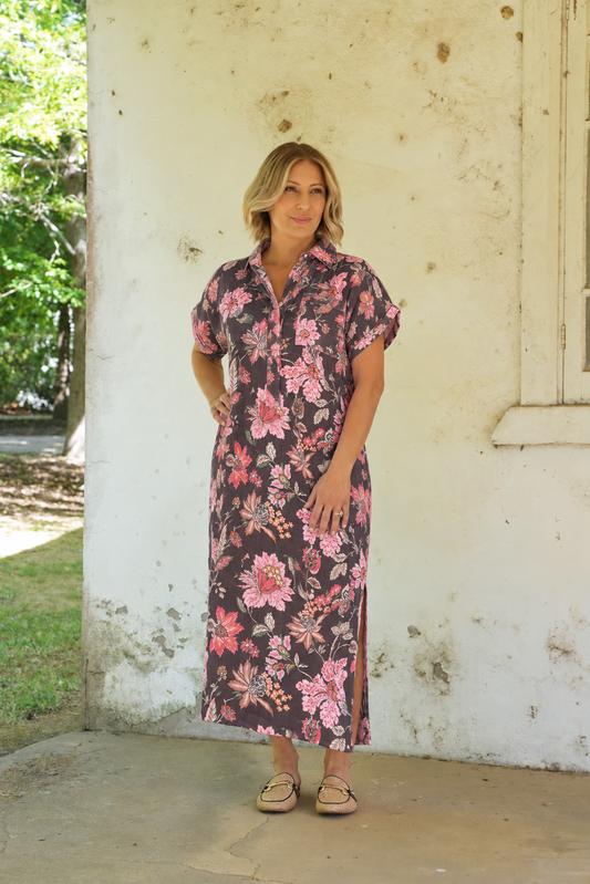 Martha Dress - Espresso Floral