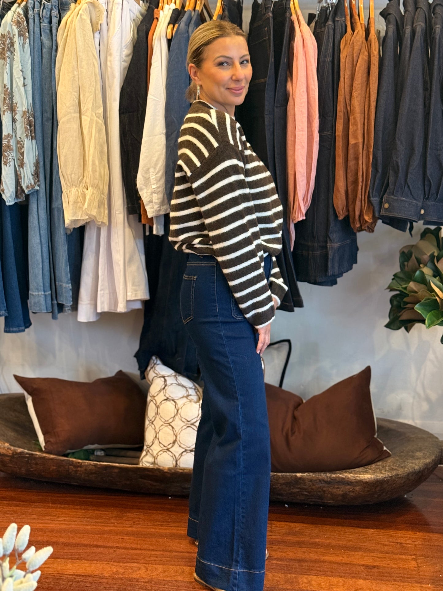 The Bondi Wide Leg Denim Jeans - Dark Denim