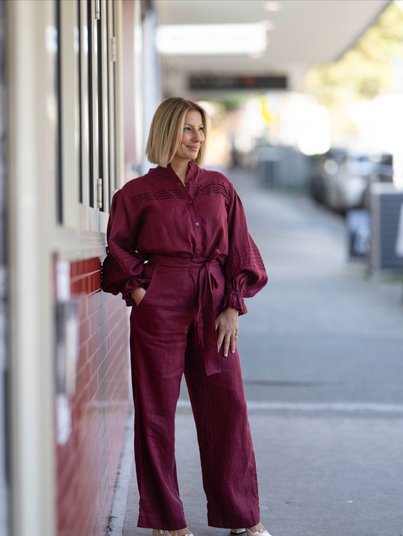 Annie Pintuck Linen Shirt - Sangria