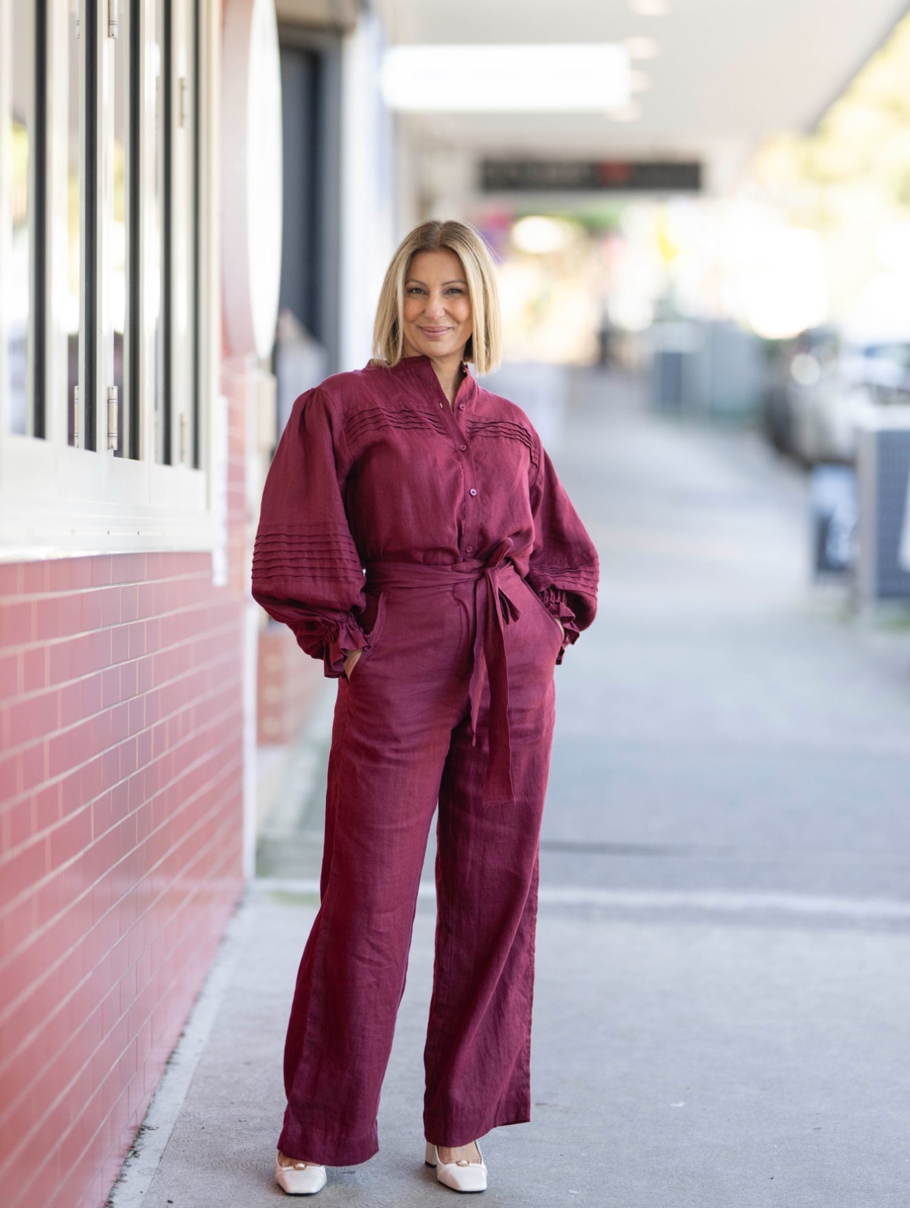Annie Pintuck Linen Shirt - Sangria