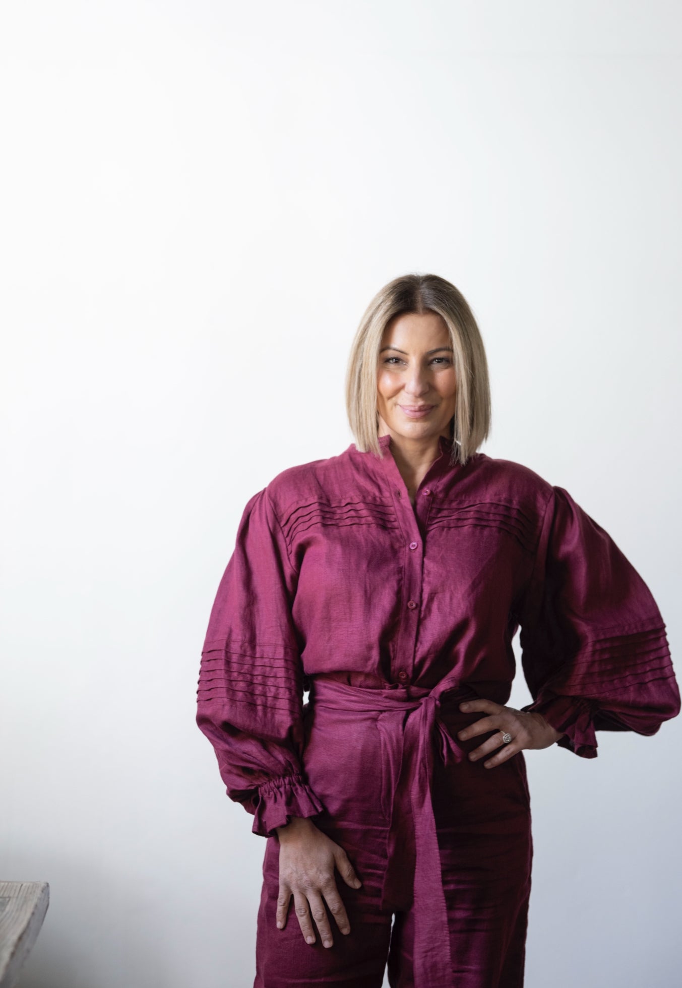 Annie Pintuck Linen Shirt - Sangria