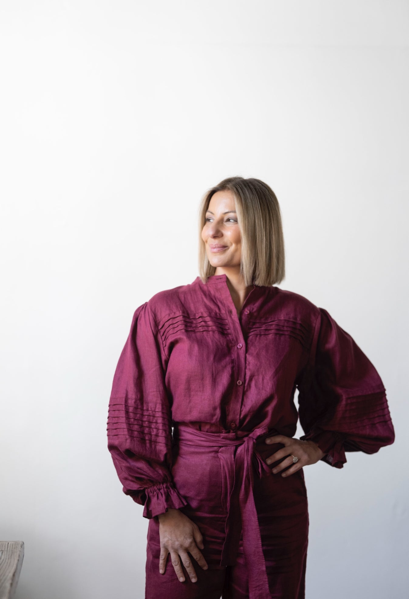 Annie Pintuck Linen Shirt - Sangria