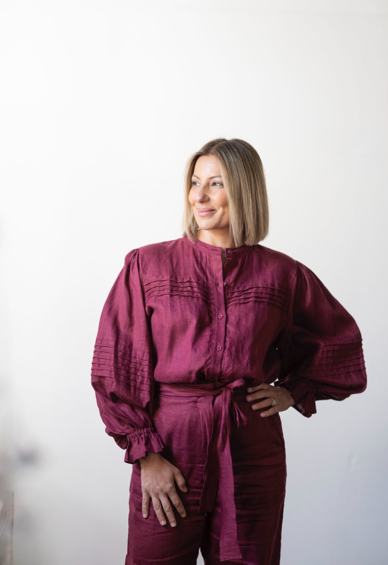 Annie Pintuck Linen Shirt - Sangria