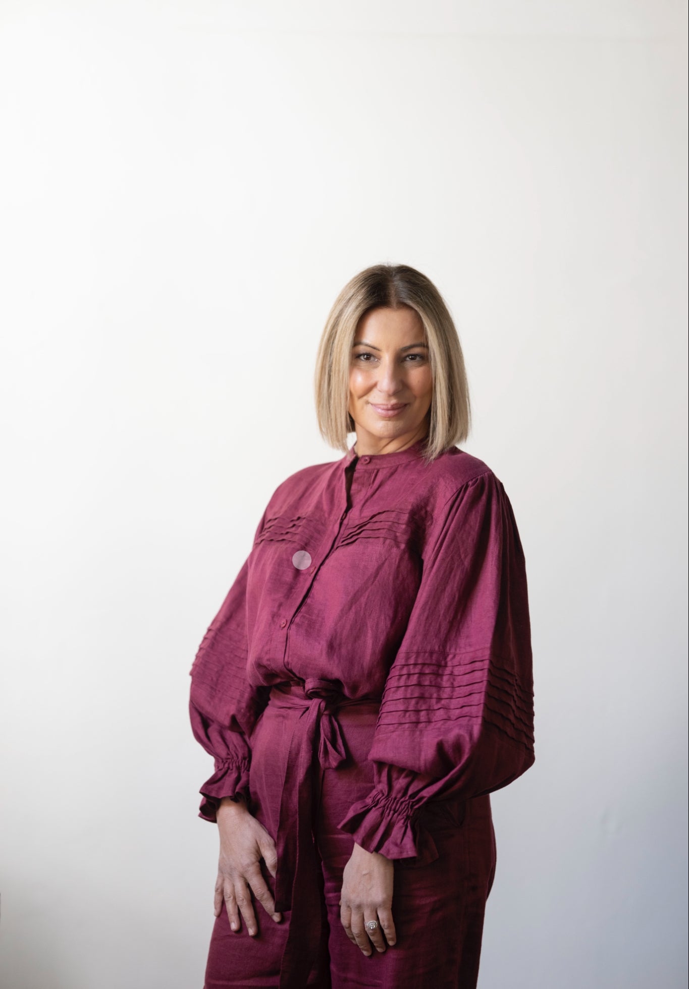 Annie Pintuck Linen Shirt - Sangria