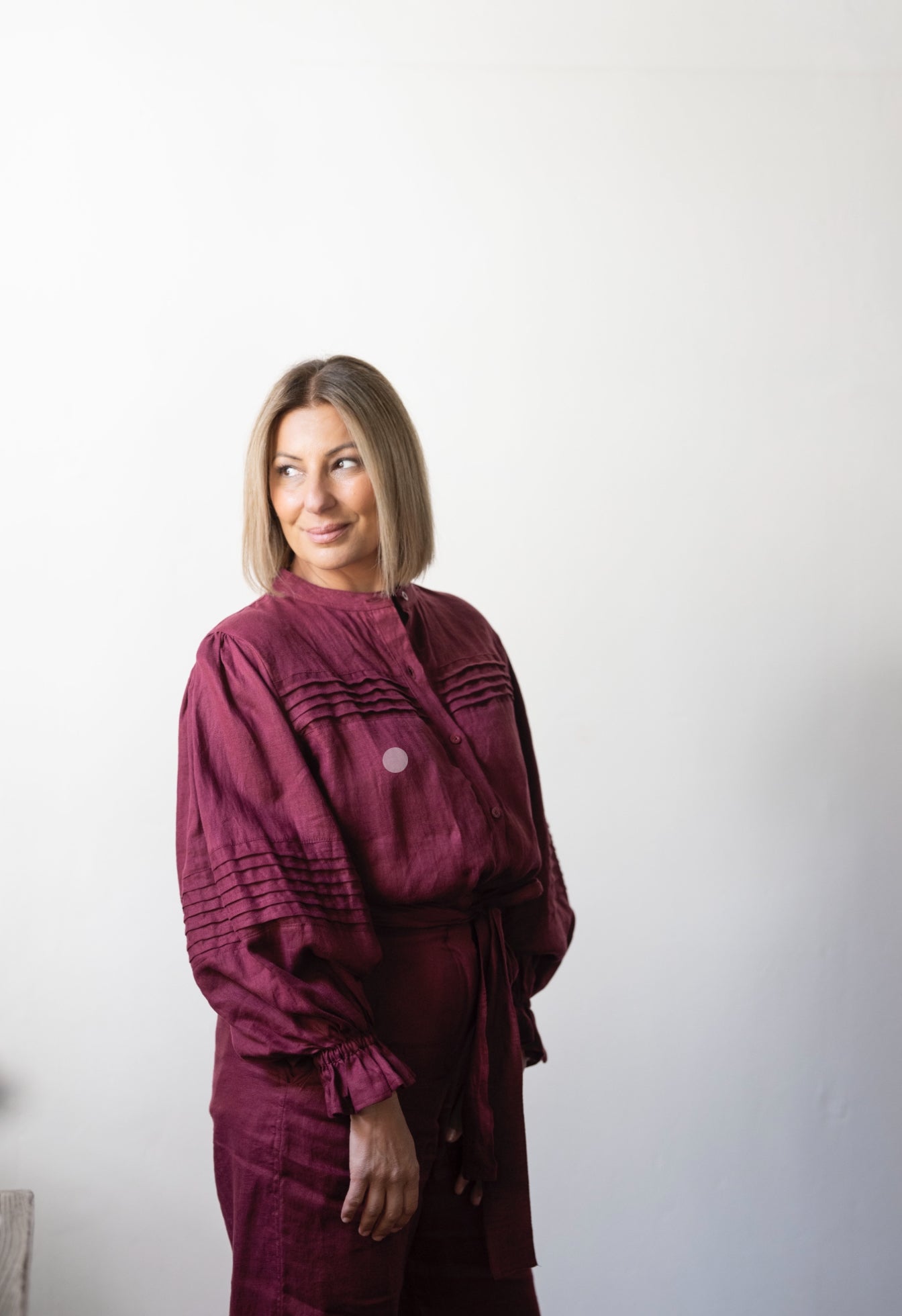 Annie Pintuck Linen Shirt - Sangria