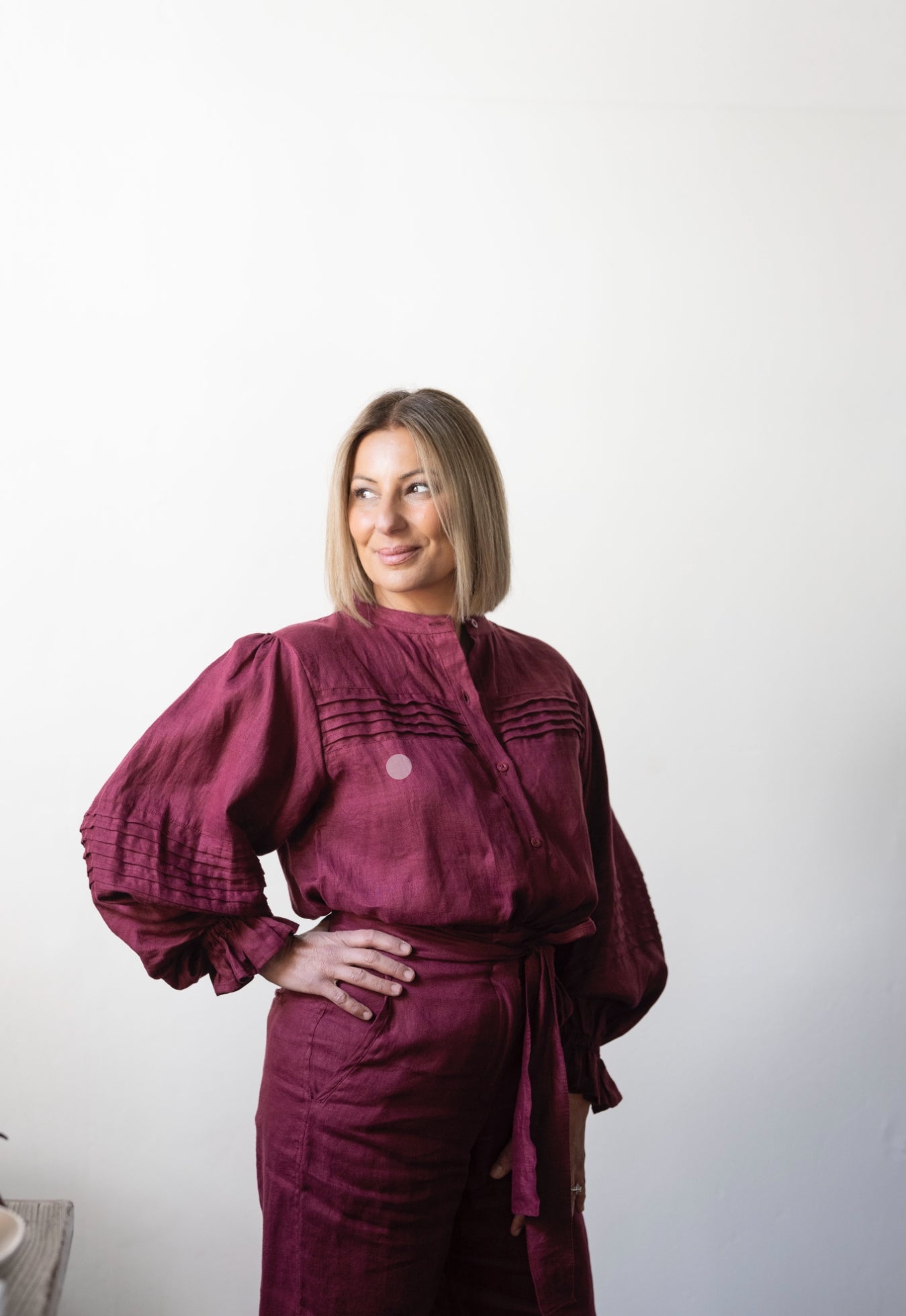 Annie Pintuck Linen Shirt - Sangria