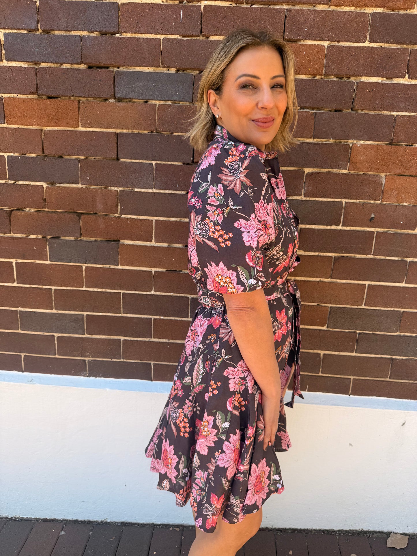 Wanda Linen Dress - Espresso Floral